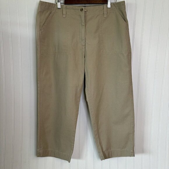 Eddie Bauer Pants Womens Size 16 Tan Capri Cargo Hiking Camping Gorpcore Pockets - Picture 1 of 12